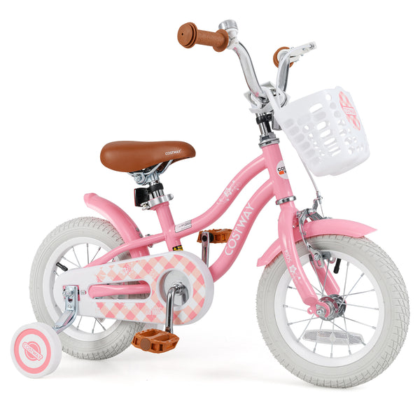 18 Inch Kids Bike with Training Wheels and Basket for Boys Girls 4-8 Years Old