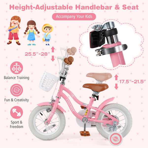 18 Inch Kids Bike with Training Wheels and Basket for Boys Girls 4-8 Years Old