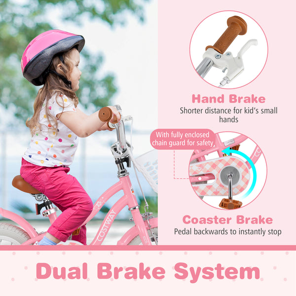 18 Inch Kids Bike with Training Wheels and Basket for Boys Girls 4-8 Years Old