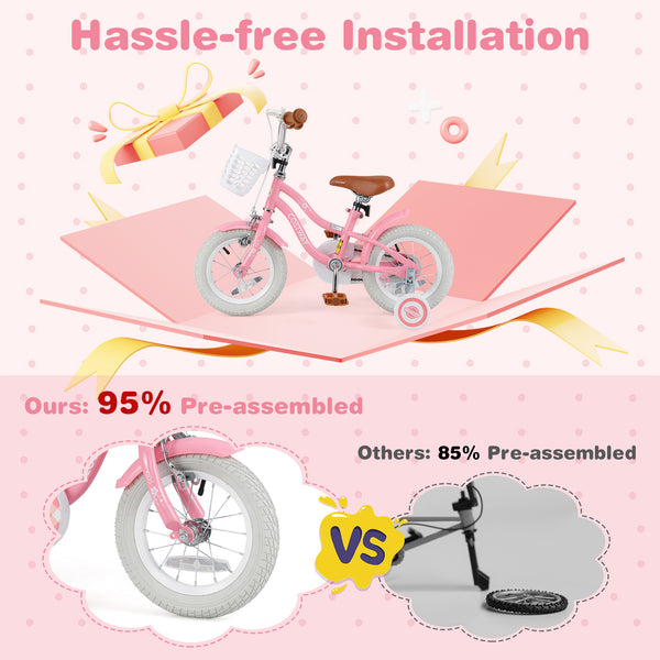 18 Inch Kids Bike with Training Wheels and Basket for Boys Girls 4-8 Years Old
