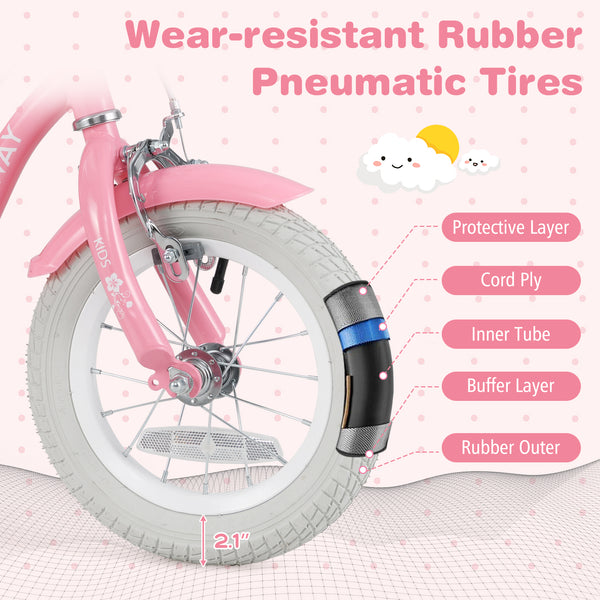 18 Inch Kids Bike with Training Wheels and Basket for Boys Girls 4-8 Years Old