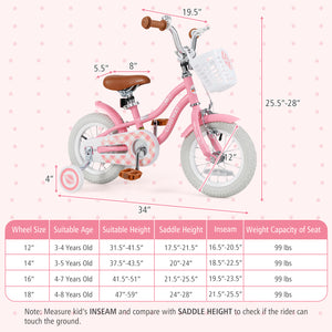 18 Inch Kids Bike with Training Wheels and Basket for Boys Girls 4-8 Years Old