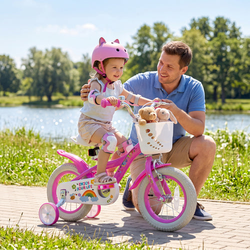 Girls Bike for 3-8 Years Old with Basket - Spring Party Pink
