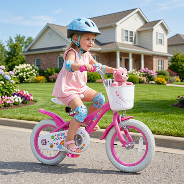Girls Bike for 3-8 Years Old with Basket - Spring Party Pink
