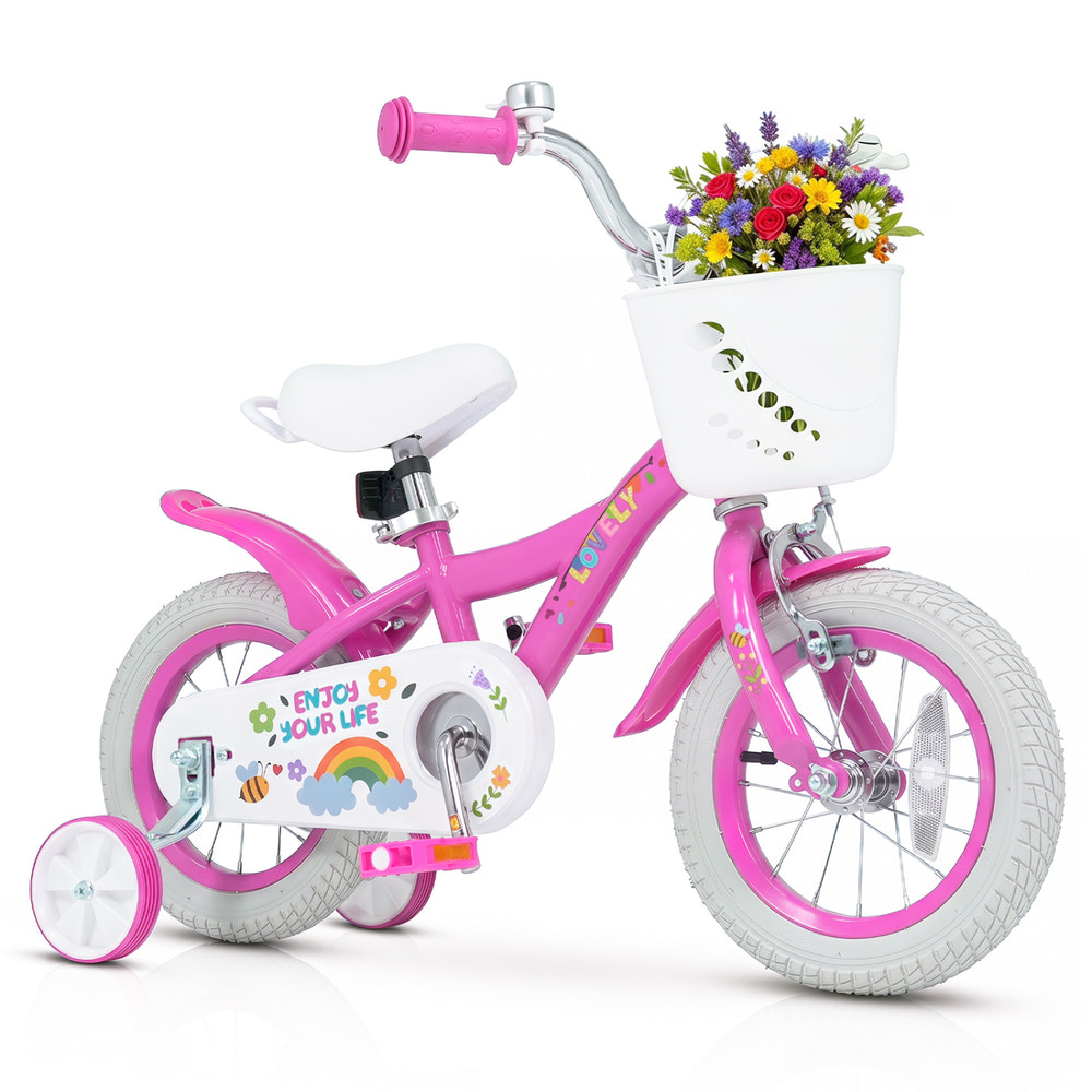 Girls Bike for 3-8 Years Old with Basket - Spring Party Pink
