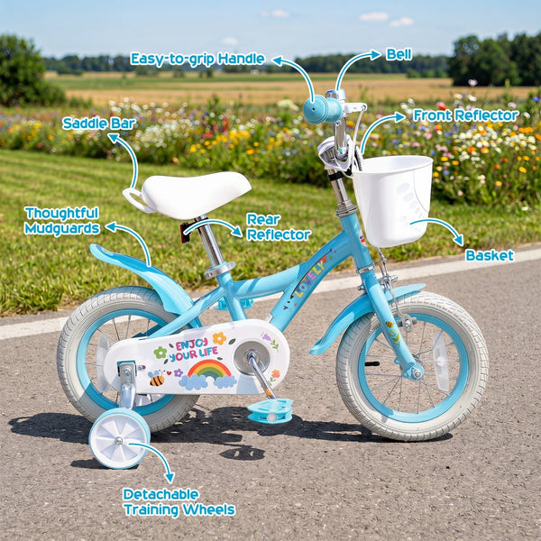 Girls Bike 12-18 Inch with Training Wheels and Basket