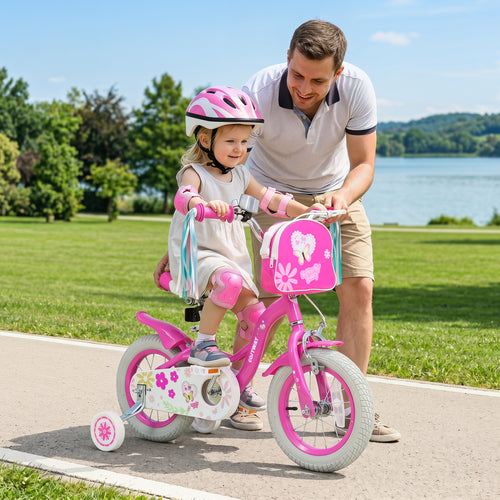 Girls Bike with Front Bag and Streamers for 3-8 Years Pink