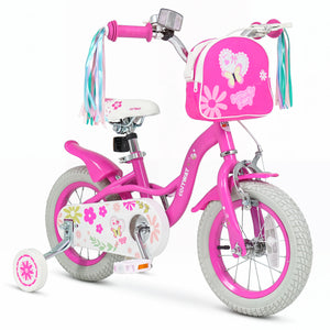 Girls Bike with Front Bag and Streamers for 3-8 Years Pink