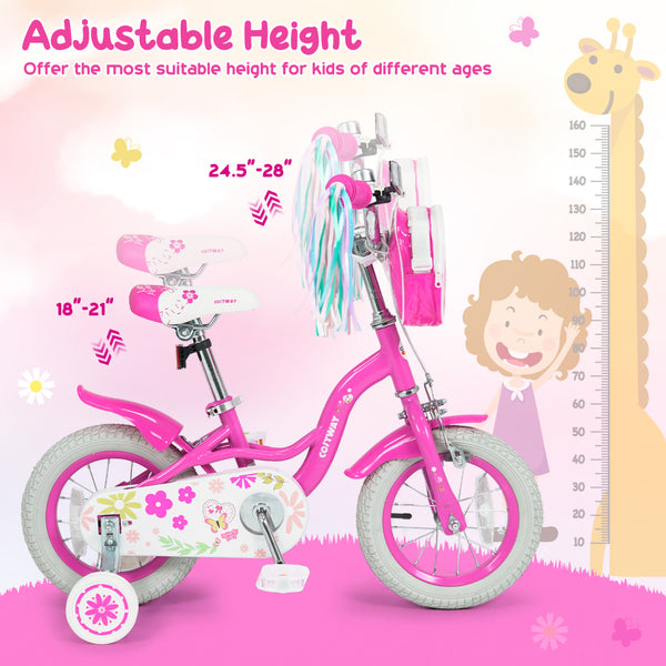 Girls Bike with Front Bag and Streamers for 3-8 Years Pink
