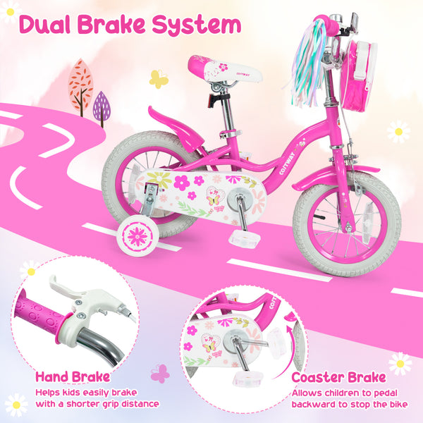 Girls Bike with Front Bag and Streamers for 3-8 Years Pink