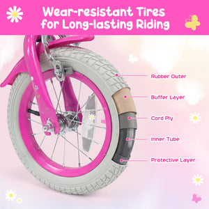 Girls Bike with Front Bag and Streamers for 3-8 Years Pink