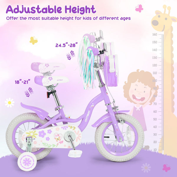 12-inch girls bike with training wheels for ages 3-4, shown from angle 4, perfect for early riders.