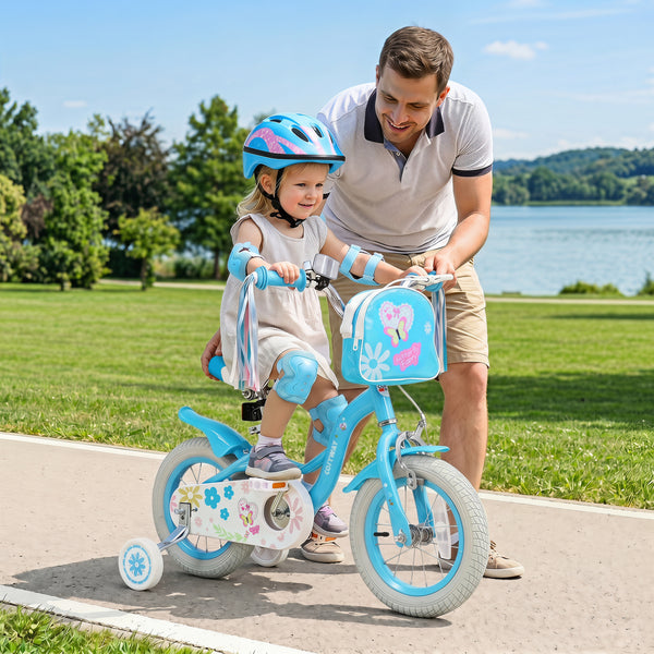 Girls Bike with Front Bag and Streamers for 3-8 Years Blue