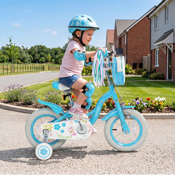 Girls Bike with Front Bag and Streamers for 3-8 Years Blue