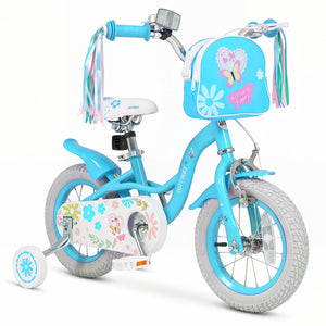 Girls Bike with Front Bag and Streamers for 3-8 Years Blue