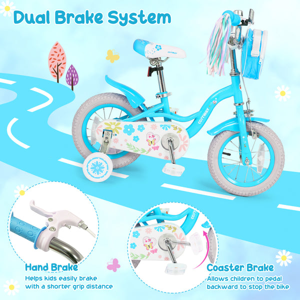 Girls Bike with Front Bag and Streamers for 3-8 Years Blue