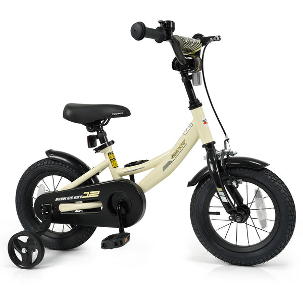 12-inch kids bike with removable training wheels, perfect for young riders, shown from angle 3.