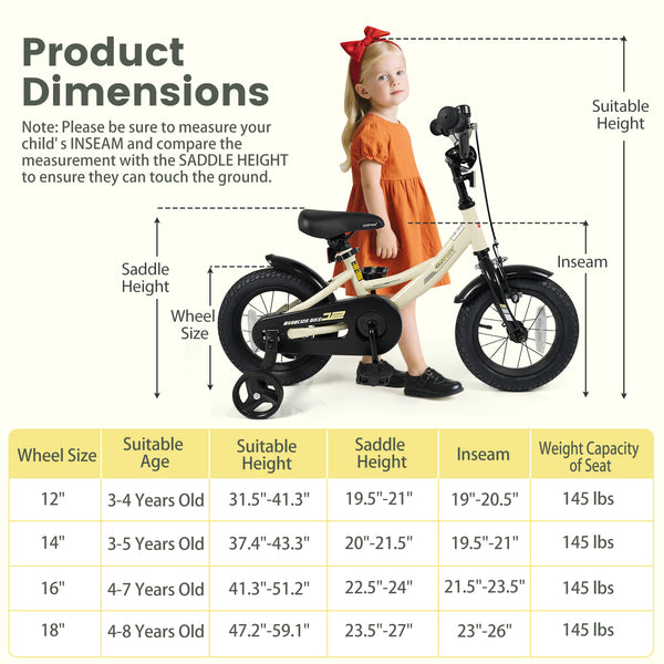 12-inch kids bike with removable training wheels, perfect for young riders, shown from angle 4.