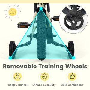 12-inch kids bike with removable training wheels, perfect for young riders, shown from angle 7.