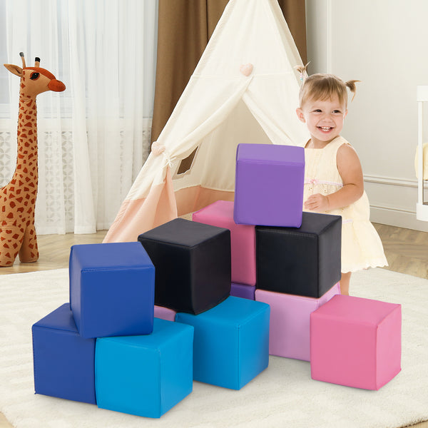Soft foam building blocks set for kids, 12 colorful cubes for climbing and play, perfect for safe indoor fun.
