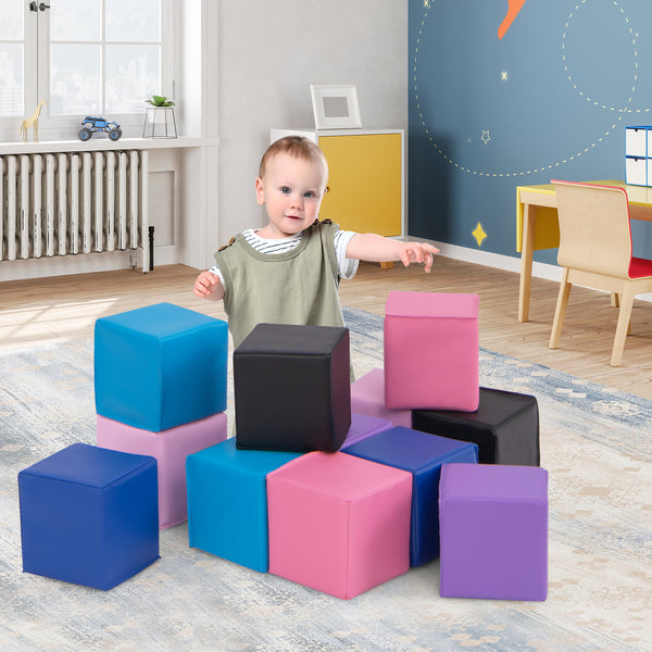 Soft foam building blocks set for kids, 12 colorful cubes for climbing and play, perfect for safe indoor fun.