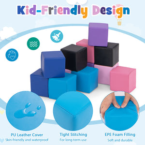 Soft foam building blocks set for kids, 12 colorful cubes for climbing and play, perfect for safe indoor fun.