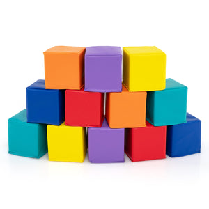 Colorful soft foam building blocks set for kids, perfect for climbing and creative play. 12 pieces in various shapes.