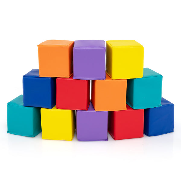 Colorful soft foam building blocks set for kids, perfect for climbing and creative play. 12 pieces in various shapes.