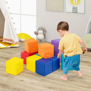 Soft foam building blocks set for kids, 12 colorful cubes for climbing and play, perfect for safe indoor fun.