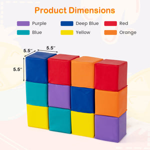 Soft foam building blocks set for kids, 12 colorful cubes for climbing and play, perfect for safe indoor fun.