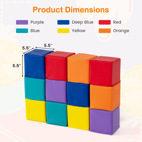 Soft foam building blocks set for kids, 12 colorful cubes for climbing and play, perfect for safe indoor fun.