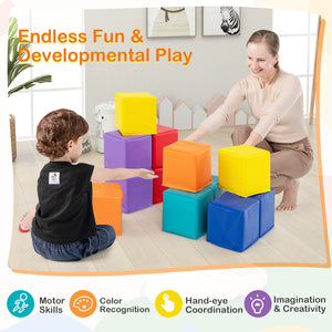 Soft foam building blocks set for kids, 12 colorful climbing cubes, perfect for playtime and development.