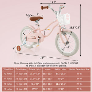 16 Inch Kids Bike with Front Handbrake and 2 Training Wheels