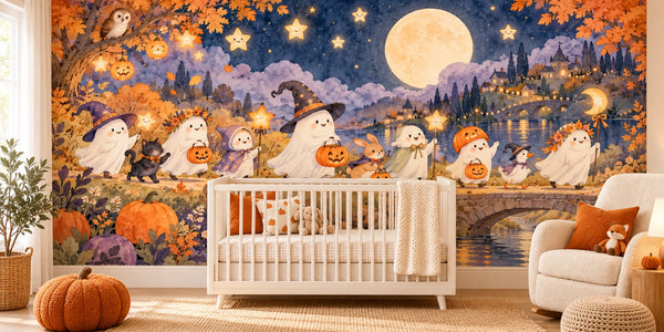 Watercolor Halloween Parade Wall Mural, image 1