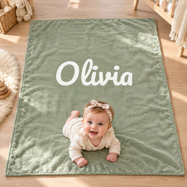 Classic Name double sided minky baby blanket, personalized, styled photo 1