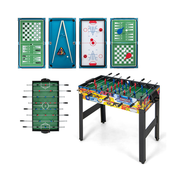 12-in-1 Combo Game Table Set for kids: Foosball, Air Hockey, Pool, Chess, and Ping Pong in one fun package.