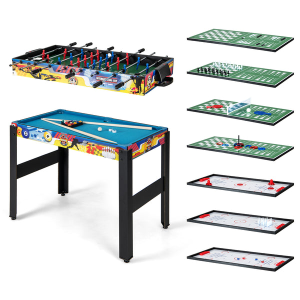 12-in-1 combo game table set featuring foosball, air hockey, pool, chess, and ping pong for kids' entertainment.