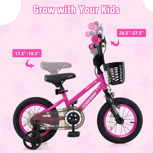 12-inch adjustable kids bike with front basket for children aged 3, shown at angle 5. Perfect for outdoor fun!