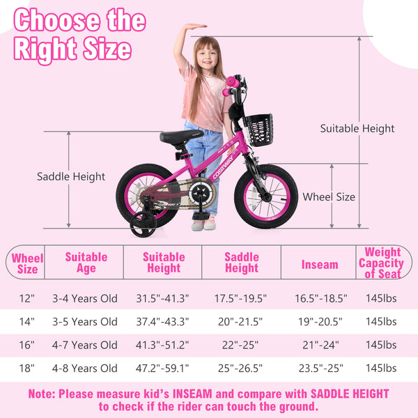 12-inch adjustable kids bike with front basket, perfect for children aged 3, shown from angle 4.