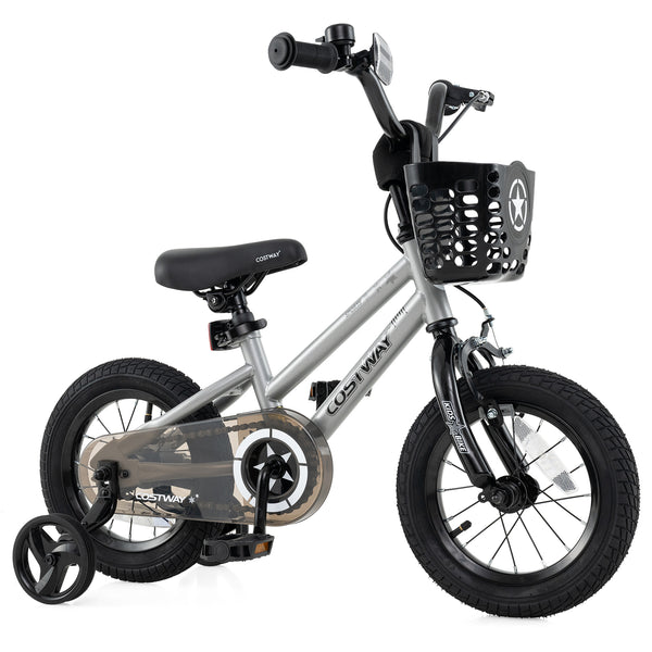 12-inch adjustable kids bike with transparent chain cover, perfect for 3-year-olds, shown from angle 3.