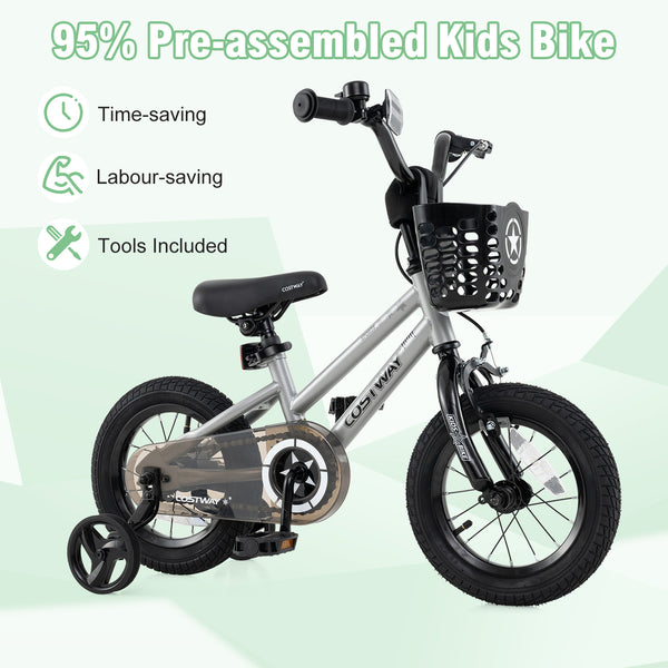 12-inch adjustable kids bike with transparent chain cover, perfect for 3-year-olds. Angle 6 view.