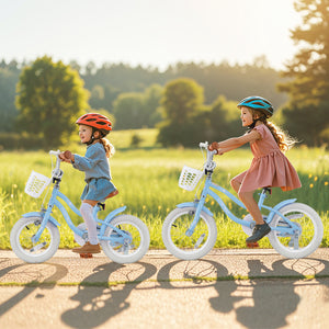 12-inch kids bike with adjustable handlebar and seat, perfect for toddlers aged 3, shown from angle 2.