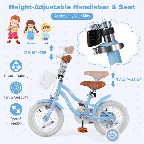 12-inch kids bike with adjustable handlebar and seat, perfect for toddlers aged 3, shown from angle 5.