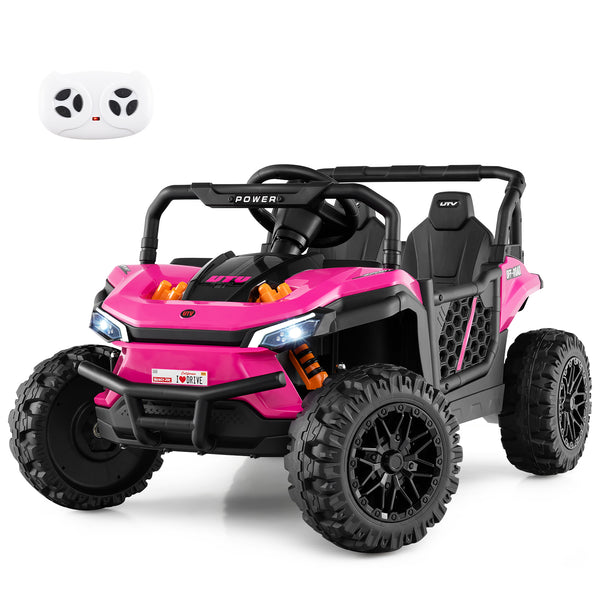 12V kids ride-on truck off-road UTV with parental remote, lights, and rugged design for adventurous playtime.