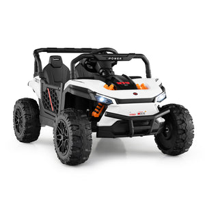 12V kids ride-on truck off-road UTV with parental remote and lights, angled view showcasing its fun design.