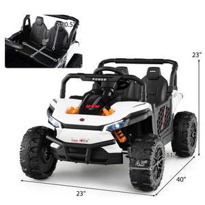 12V kids ride-on truck off-road UTV with parental remote, lights, and durable design for outdoor fun.