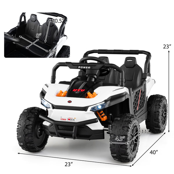 12V kids ride-on truck off-road UTV with parental remote, lights, and durable design for outdoor fun.