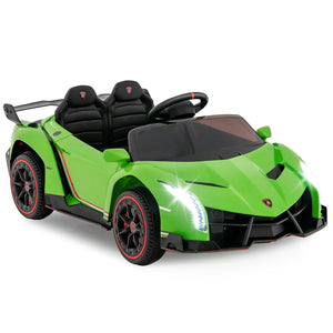 12V Lamborghini 4WD kids ride-on car with remote, angled view showcasing sleek design and vibrant colors.