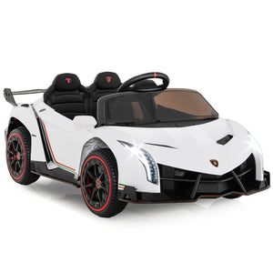 12V Lamborghini 4WD kids ride-on car with remote, angled view showcasing sporty design and vibrant colors.