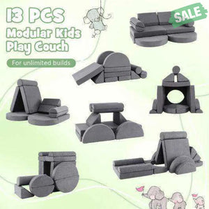 13 Pieces Convertible Modular Kids Play Couch for Nursery Playroom Bedroom-Blue Kids Chairs & Seating